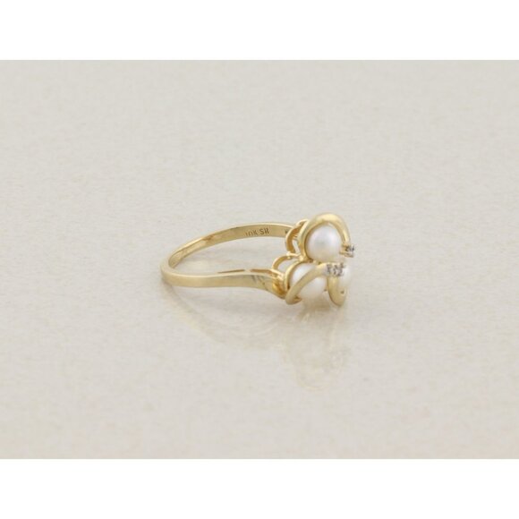 10k Yellow Gold Freshwater Pearl & Diamond Ring Size 7 - Picture 7 of 7